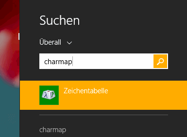 Charmap suchen unter Windows 8.1