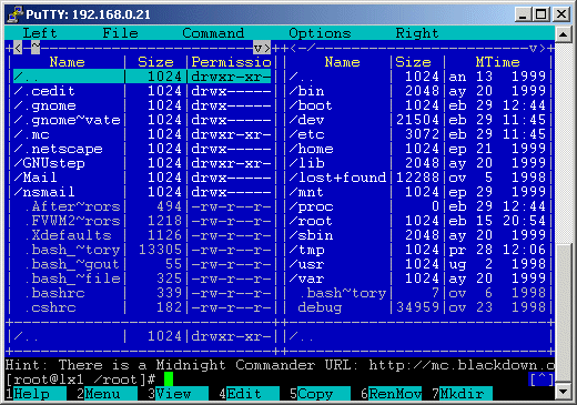 Midnight Commander in Farbe Midnight Commander in Farbe