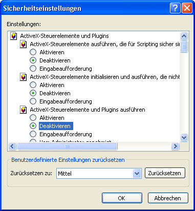 ActiveX abschalten im Internet Explorer