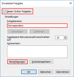 Freigabe einrichten