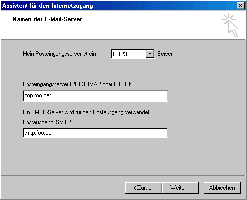 Outlook Express Konto einrichten: Server eintragen