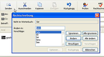 Outlook Express sucht nach Rechtschreibfehlern
