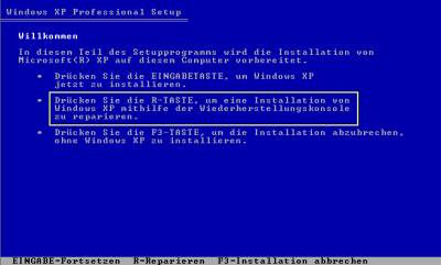 Win XP Boot mit Repair-Option