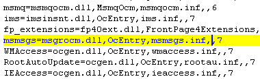 Eintrag in Datei sysoc.inf