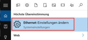 Mit der Suchfunktion findet man schnell die Ethernet-Einstellungen.