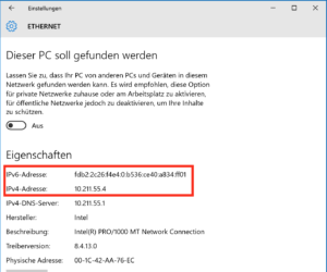 Windows 10 zeigt sowohl die IP V4 als auch die IP V6 Adresse
