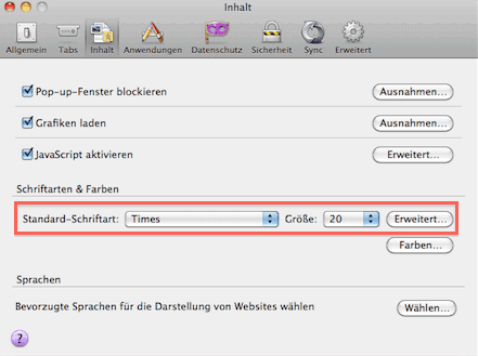 Eigenschaften in Firefox Eigenschaften in Firefox