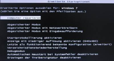 Erweiterte Startoptionen Windows 7