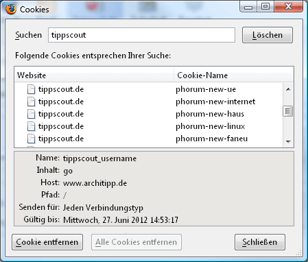 Cookies löschen in Firefox