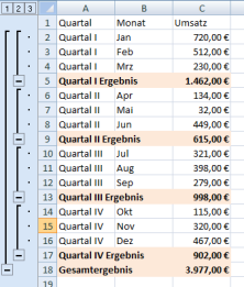 Excel: Zwischensummen