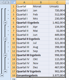 Excel: Zwischensummen