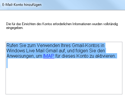 Windows Live Mail: Providerdaten ermittelt