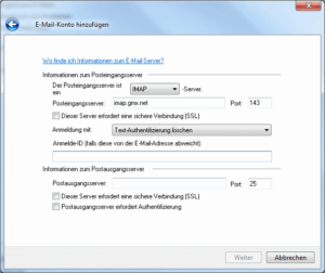 Windows Live Mail - Mail-Konto von Hand konfigurieren Windows Live Mail - Mail-Konto von Hand konfigurieren