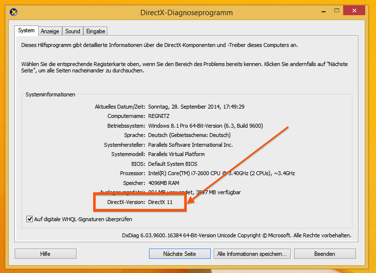 DirectX-Version herausfinden