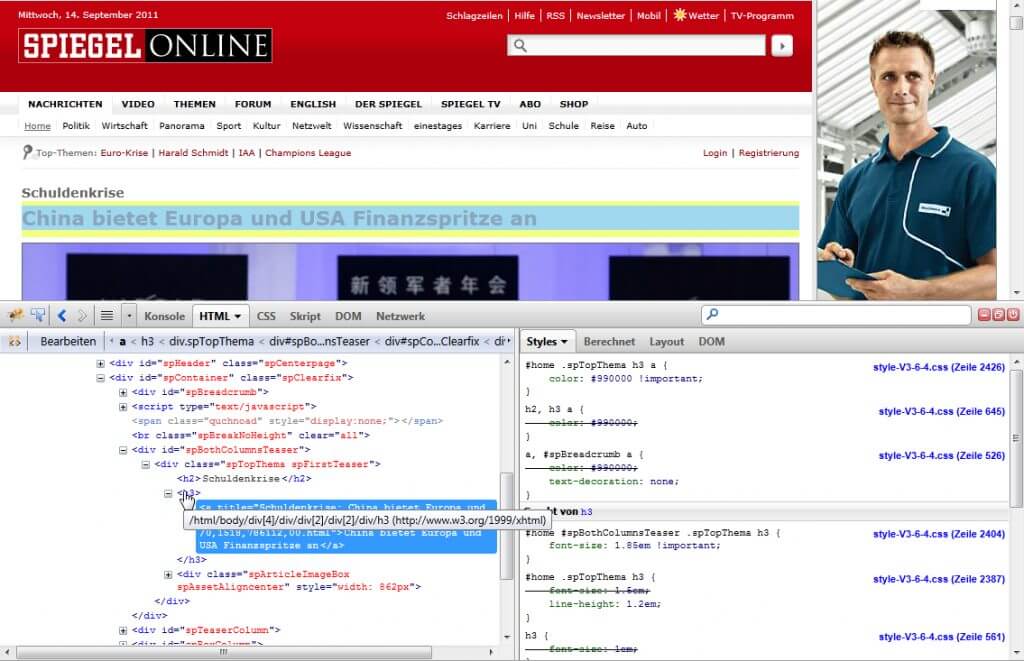 Firebug in Aktion Firebug in Aktion