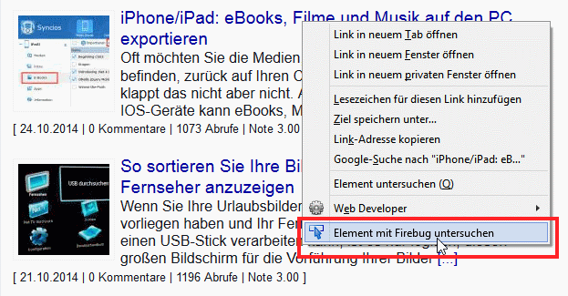 Firebug Kontext-Menü Firebug Kontext-Menü