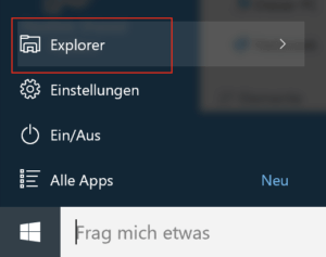 In Windows 10 finden Sie den Explorer im Startmenü.