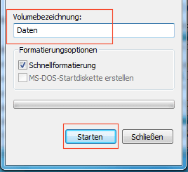 Namen für Datenträger eingeben und Starten klicken