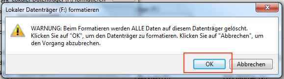 Warnung beim Formatieren