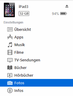 iTunes Option Fotos iTunes Option Fotos