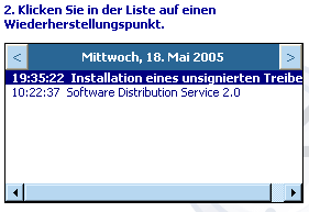 Systemwiederherstellung: Systemprüfpunkt auswählen