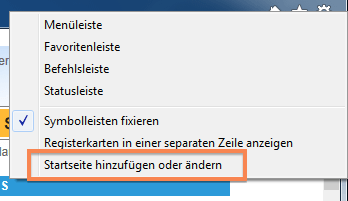 Startseite hinzufügen oder ändern auswählen Startseite hinzufügen oder ändern auswählen