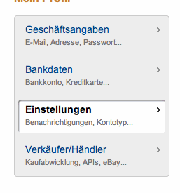Einstellungen in Paypal Einstellungen in Paypal