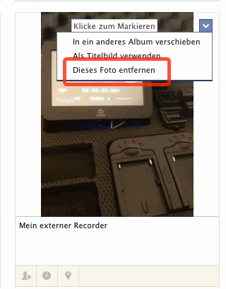 Menü bei den Bildern in der Albumansicht Menü bei den Bildern in der Albumansicht