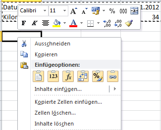 Optionen zum Einfügen einer Tabelle in Excel 2010