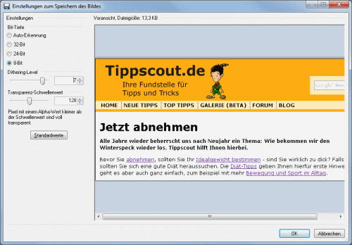 Paint.NET: Dialog zum Einstellen der PNG-Parameter