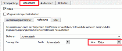 VLC Höhe einstellen VLC Höhe einstellen