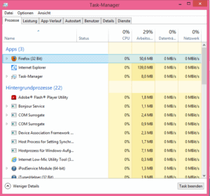 Task-Manager zeigt alle Informationen Task-Manager zeigt alle Informationen