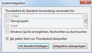 Thunderbird Systemintegration Thunderbird Systemintegration