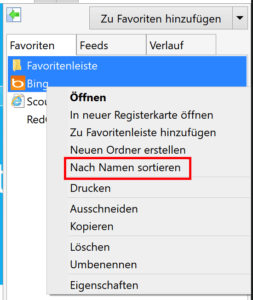Im Internet Explorer Favoriten sortieren