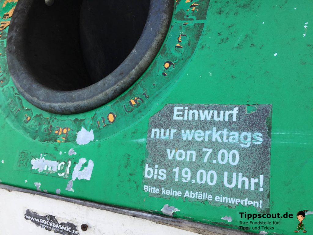 Achten Sie beim Entsorgen von Altglas auf die Zeiten. Auch Lärmschutz ist Umweltschutz.