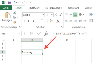 Anzeige des Wochentags zu einem Datum in Excel