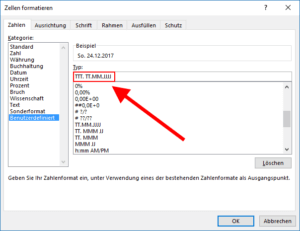 Excel Wochentag zum Datum anzeigen