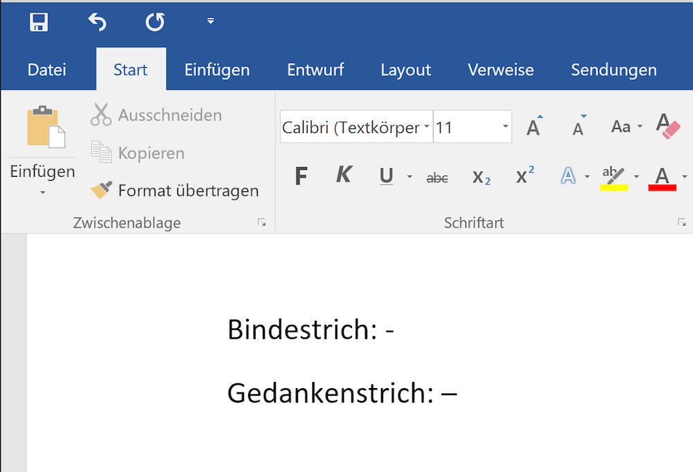 Geschützter bindestrich excel