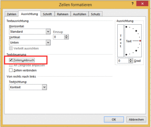 Zellenumbruch in Excel