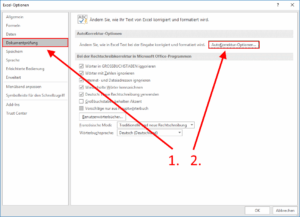 Excel - Autokorrektur-Optionen aufrufen