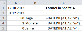 Excel Datedif simpel
