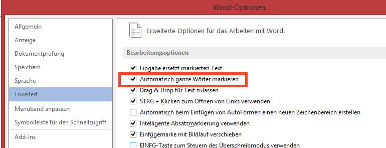 Text markieren in Word