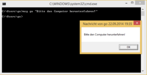 Eine mit msg.exe gesandte Nachricht