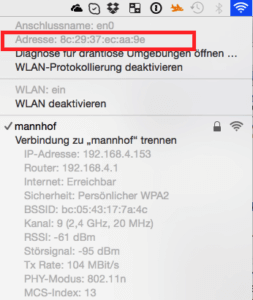 MAC-Adresse herausfinden für den WLAN-Adapter auf dem MAc