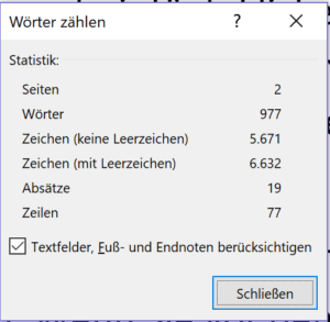 In Word Wörter und Zeichen zählen