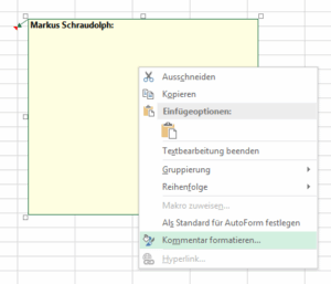 Das Menü Kommentar formatieren