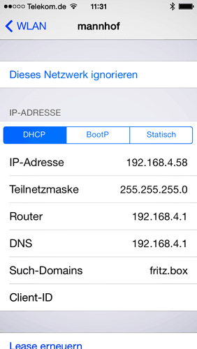 Die IP-Adresse des iPhone in den Netzwerk-Einstellungen Die IP-Adresse des iPhone in den Netzwerk-Einstellungen