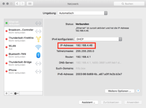 Die IP-Adresse eines Mac finden Sie in den Systemeinstellungen.