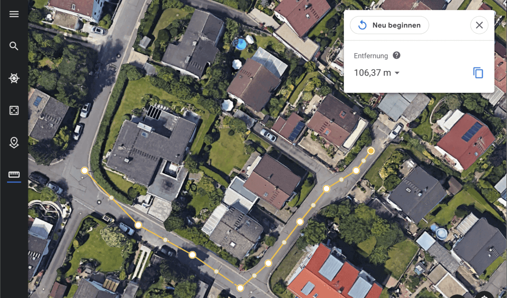 Entfernung messen in Google Earth