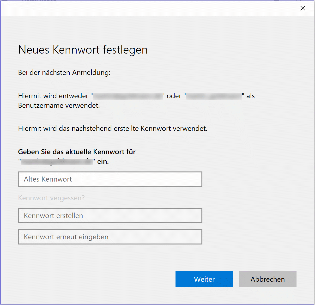 Windows-Passwort ändern in Windows 10